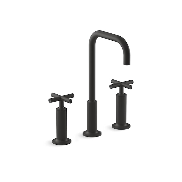 Kohler Widespread Bathroom Sink Faucet W/ Cross Handles, 3 Hole, Matte Black, 1.2 gpm, 5-1/2 in Spout Reach 14408-3-BL - main